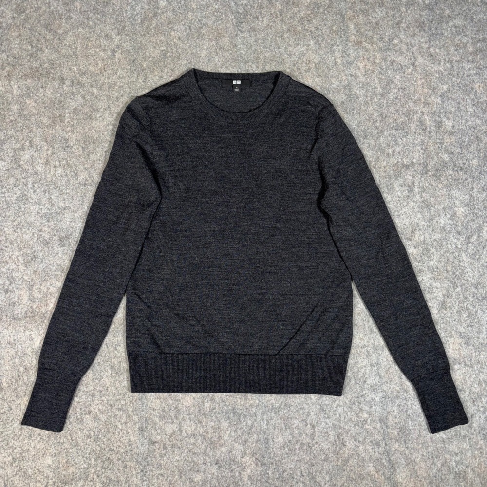 Uniqlo Extra Fine Merino Wool Crew Neck Sweater Womens S Gray 251-173605 Knit